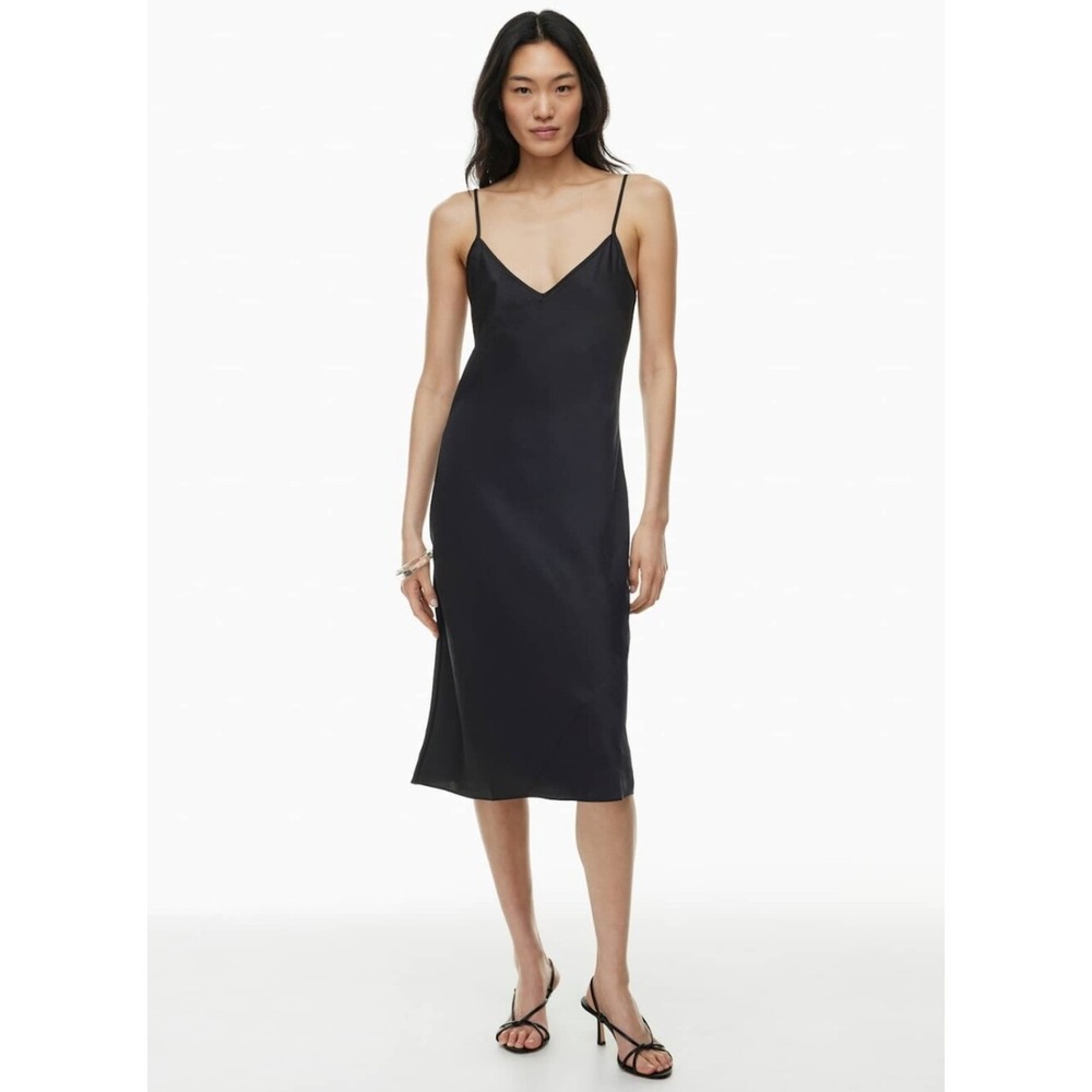 Wilfred Slip Dress Womens Small Black V-Neck Spaghetti Strap Midi